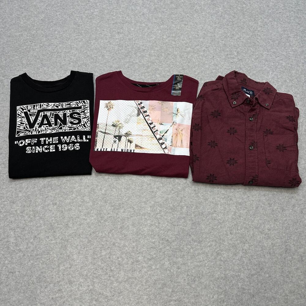 Bundle of 3 Top Boys 12/14 Maroon Black Casual T-Shirt and Button Up Long Sleeve